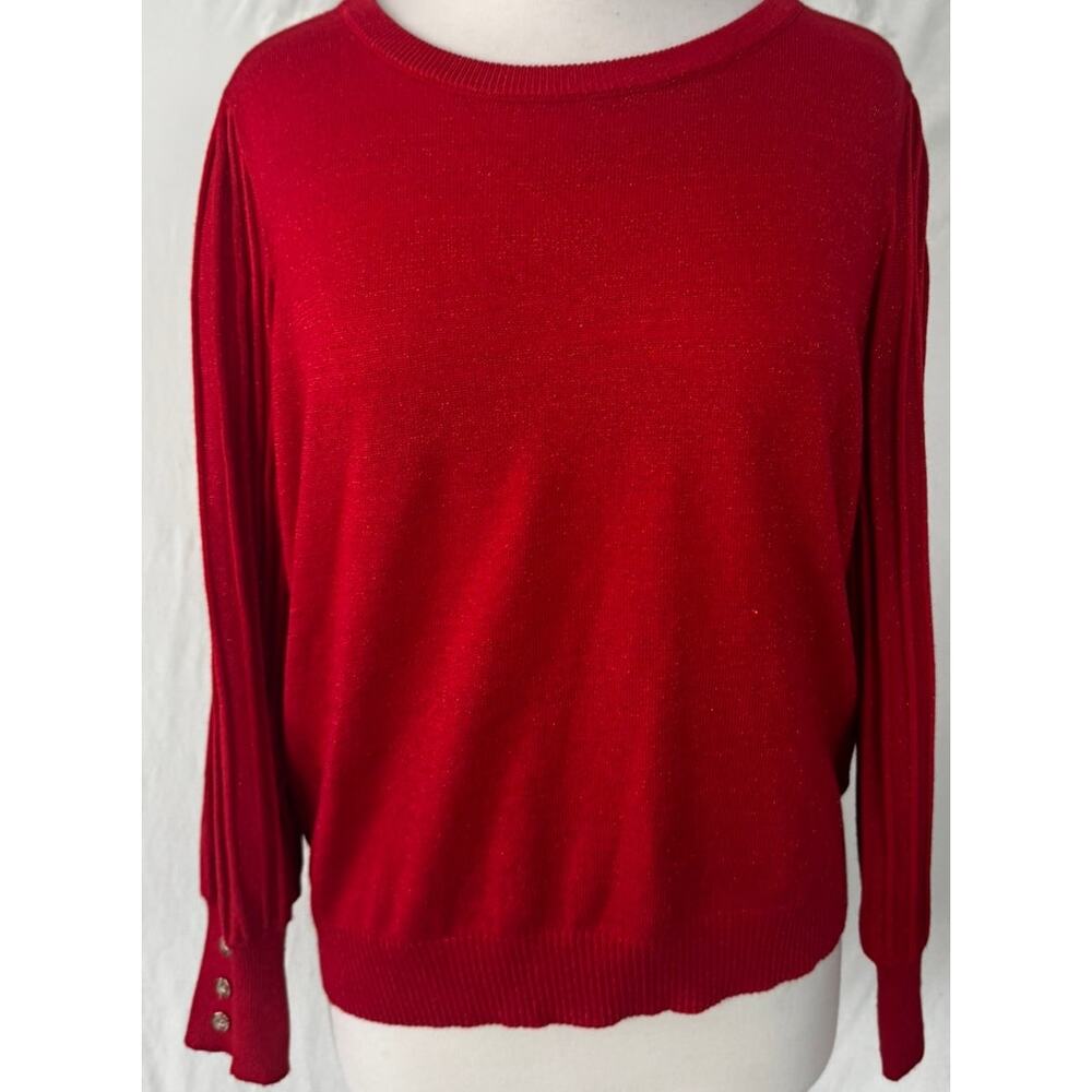 Adrienne Vittadini Womens XL Red Metallic Fleck Crewneck Sweater - Picture 4 of 8